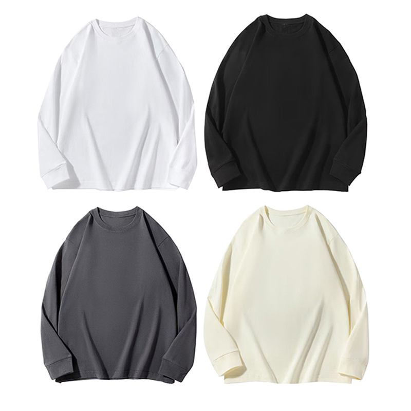 Spring and Autumn new style 230g pure cotton light version blank version loose shoulder girdle long sleeve screw top T-shirt for men and women