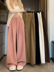 Real shot!!  Spring new slim corduroy drawstring wide-leg pants for women, loose casual pants