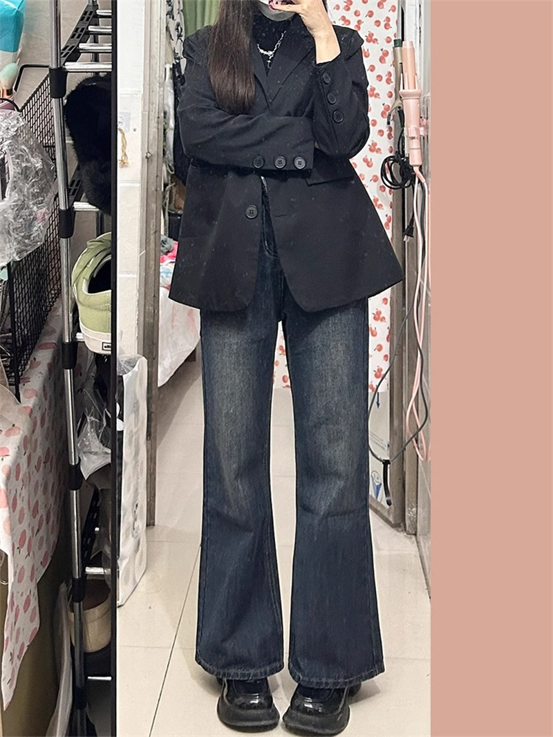 Retro flared jeans for women, autumn and winter, plus size, fat mm, high-waisted slim pants, non-leg-fitting pants