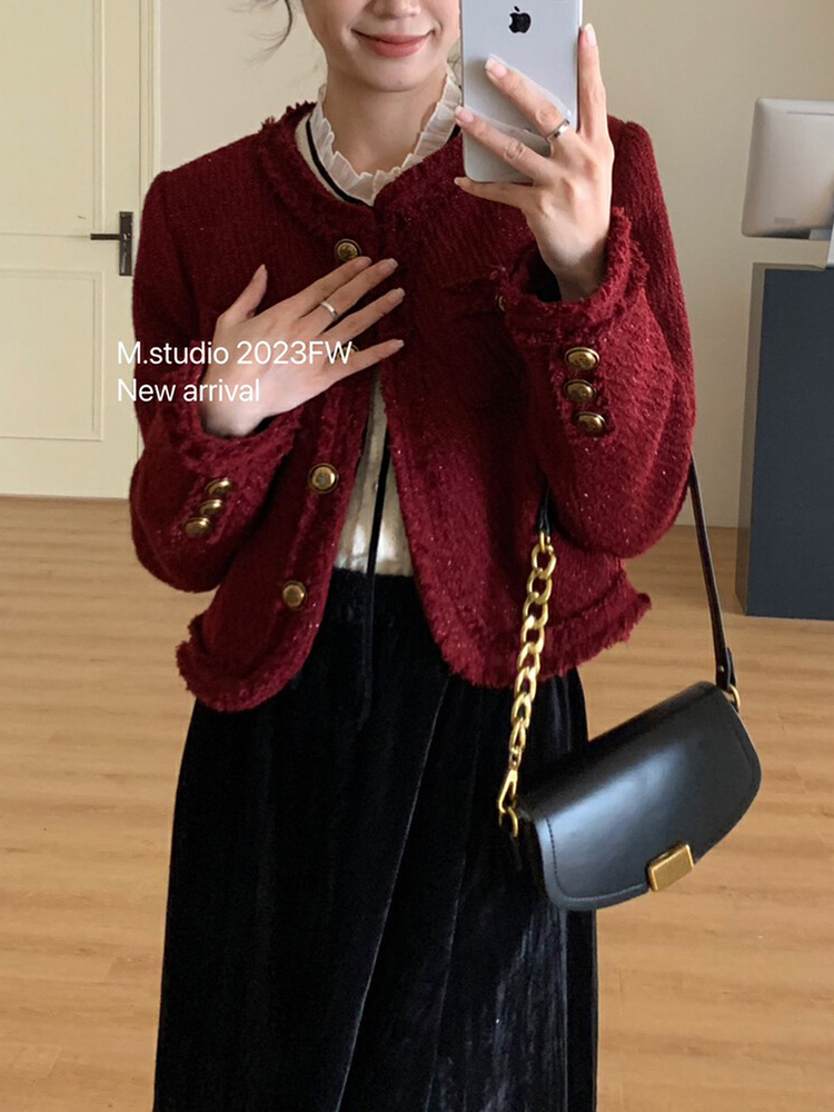 Chic Xiaoxiangfeng Down Jacket Women's Winter Short French Round Neck Tweed Suit White Duck Down Jacket