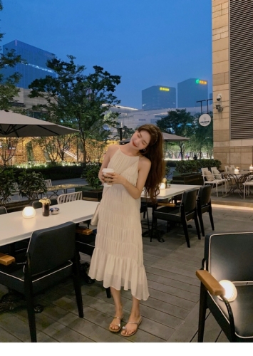 2024 Spring Gentle Suspender Dress Travel and Vacation Stunning Long Skirt Seaside Hainan Sanya Beach Skirt Fairy