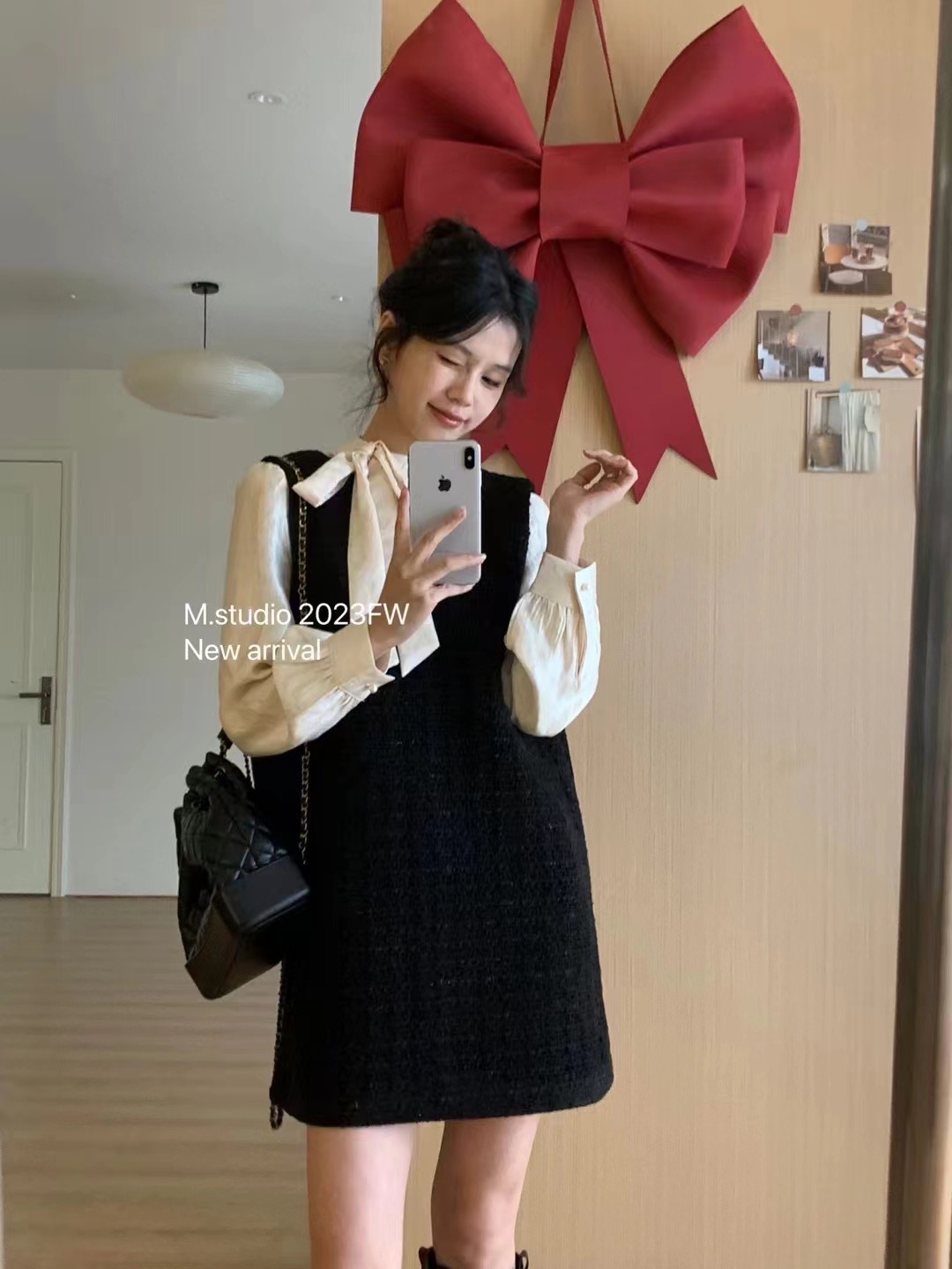 Temperament small fragrance suit 2024 spring new slim butterfly shirt woolen dress fashionable two-piece set