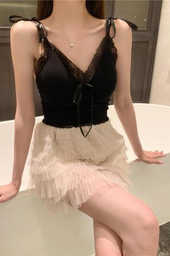 Actual shot~Spring style~Retro pure lust lace splicing lace-up vest sexy backless short suspender belt