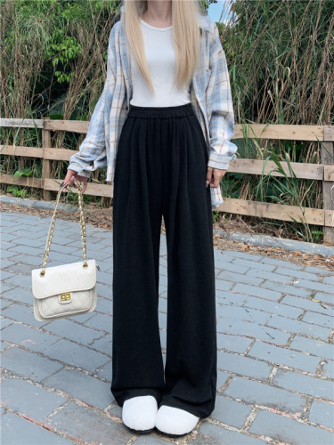 Actual shot~Spring style lazy elastic waist wide leg slimming sports pants casual pants drapey floor mopping pants