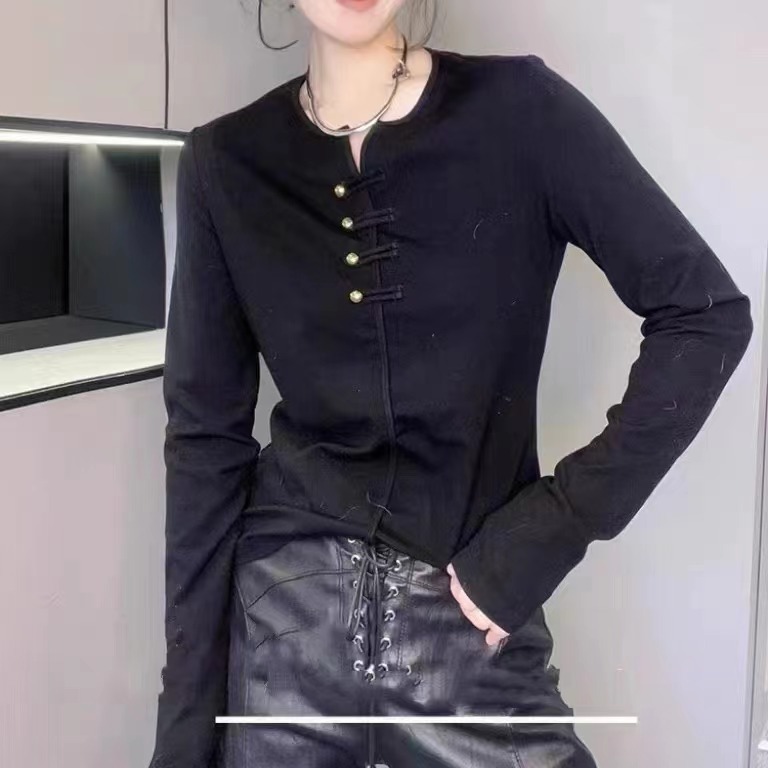 2024 spring new style retro plate national trend slim and versatile temperament buttoned Chinese shirt top