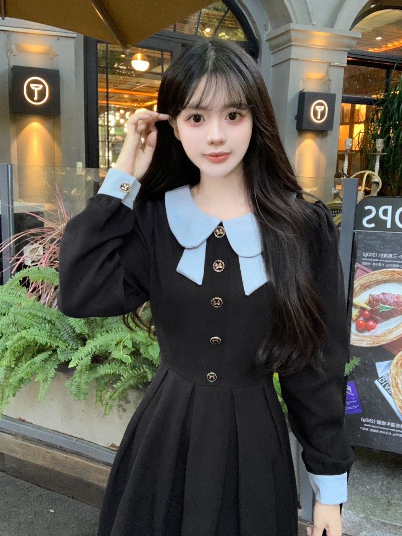 Plus size women's French high-end dress spring and autumn Korean style niche design temperament slimming fake two-piece shirt dress