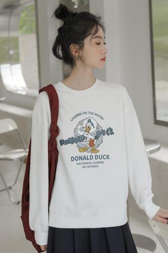 Real shots of spring layering!  Bottoming sweatshirt white printed slim sweatshirt for women Hong Kong style ins trendy sweatshirt top