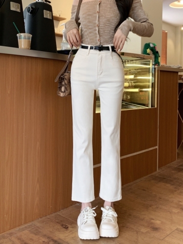 Actual shot #New straight denim trousers for women with high waist design, embroidered back pockets, nine-point cigarette pipe pants