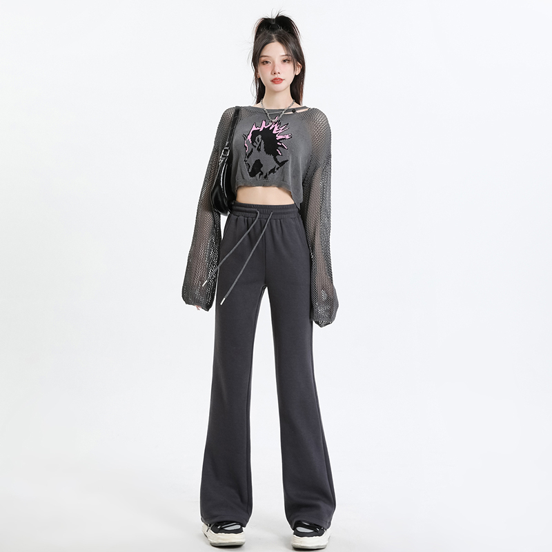 Real time shooting of gray autumn and winter new micro trumpet sanitary pants for women's floor mopping sports and leisure yoga pants
