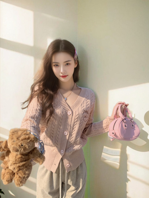Embroidered college style thickened twist sweater cardigan for women 2024 autumn and winter new style chic design sweater jacket