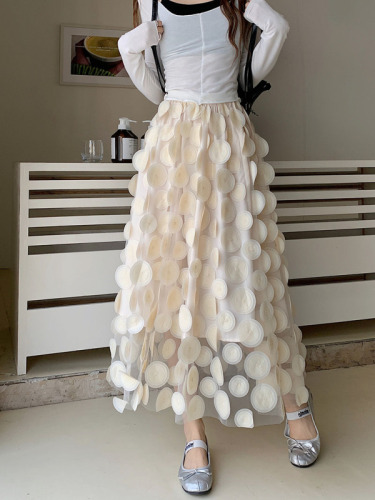 Real shot ~ 2024 new heavy industry three-dimensional design embroidery circle mesh skirt sweet big swing skirt