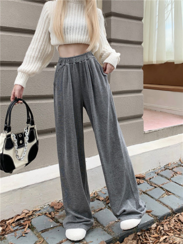 Actual shot~Spring style lazy elastic waist wide leg slimming sports pants casual pants drapey floor mopping pants