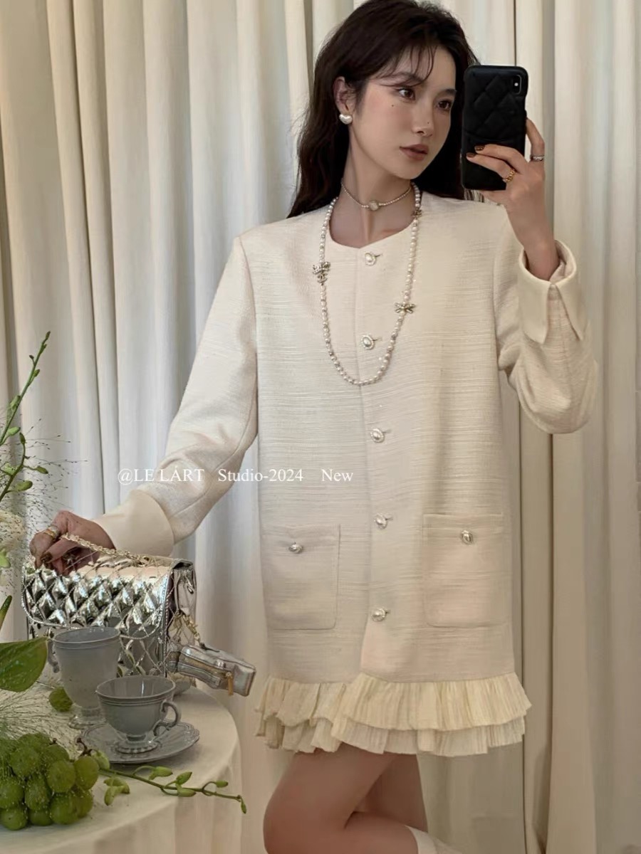 LELART early spring 2024 wealthy daughter French elegant age-reducing splicing ruffled hem small fragrant suit skirt