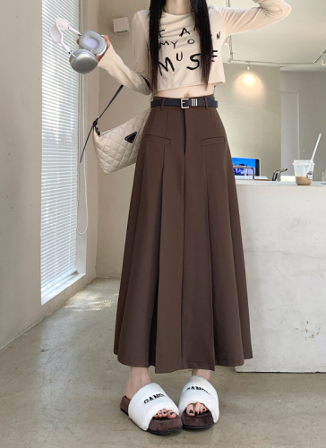 Real shot of designer A-line pleated skirt for women 2024 spring Maillard casual suit skirt and long skirt