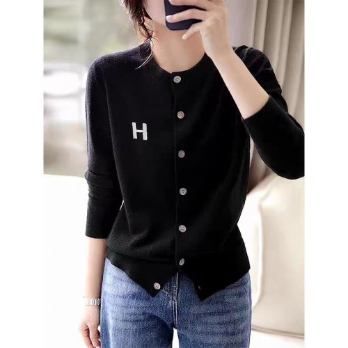 French letter jacquard H striped wool blended knitted cardigan spring new fashion loose slimming top for women
