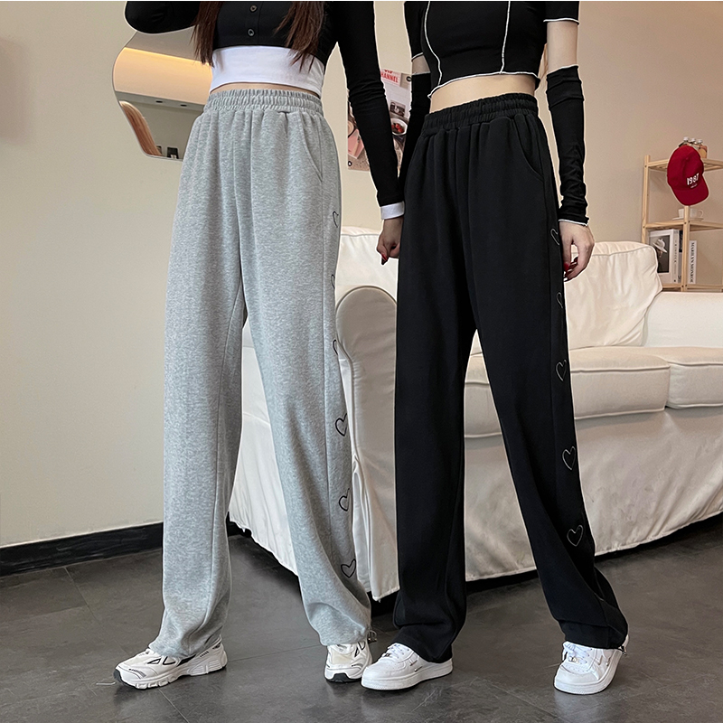 Real shot 2024 spring and autumn Korean style high-waisted straight narrow wide-leg pants floor-length pants loose casual thin sports pants