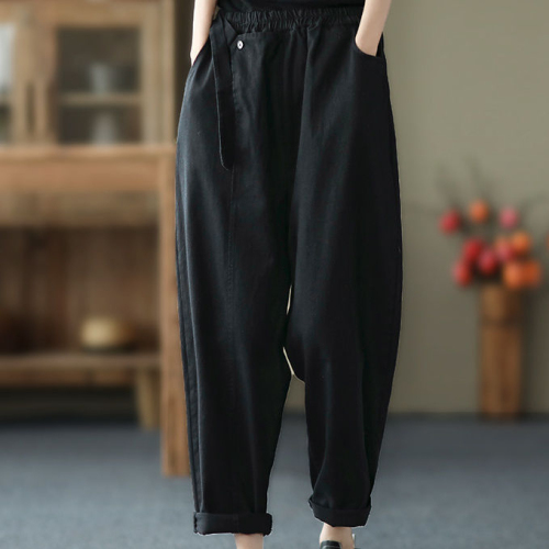 Autumn and summer pure cotton trousers withdrawn last order autumn foreign trade women's clothing retro cotton dad pants elastic waist harem pants for women