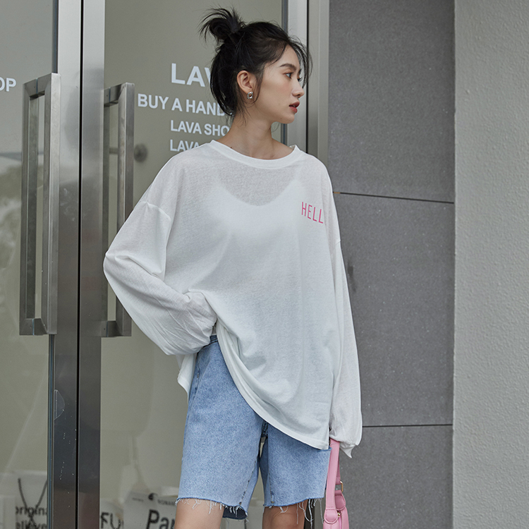 Actual shot of 2024 summer thin long-sleeved sun protection T-shirt Korean style chic mid-length sun protection blouse design top