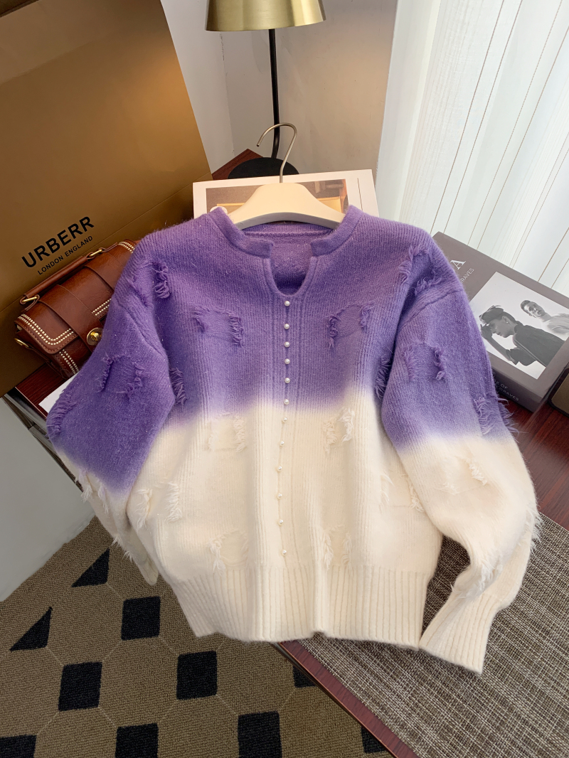 2024 spring dopamine style fashionable gradient color design frayed tassel button sweater top for women