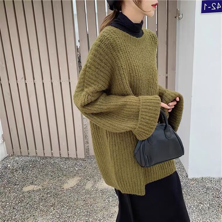New fashionable and versatile Korean style lazy style long-sleeved sweater for women loose pullover sweater jacket