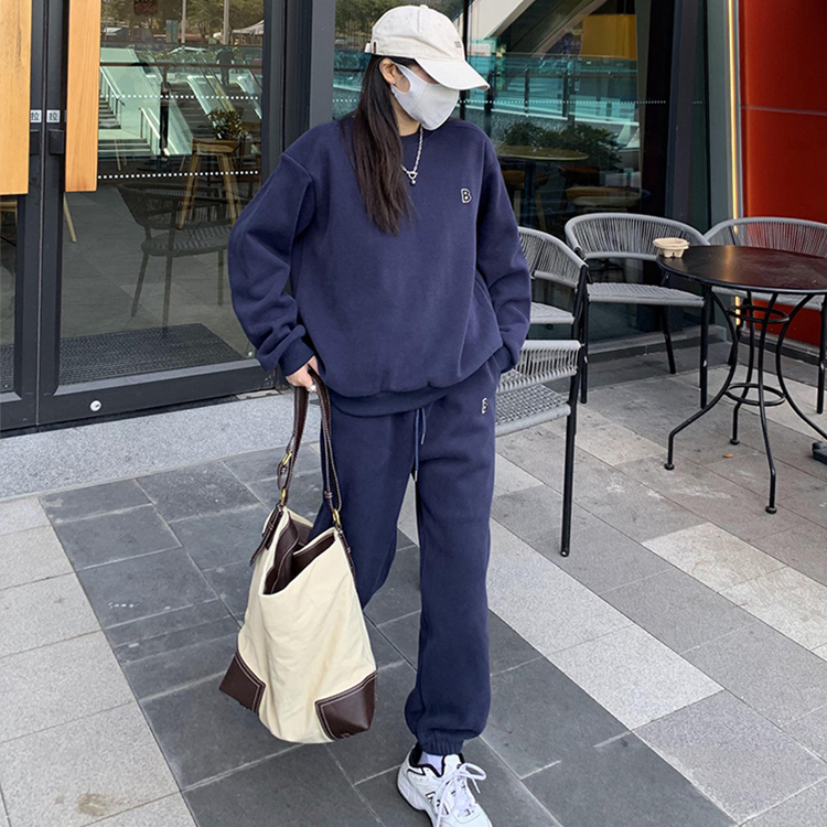 加絨加厚衛衣套裝女秋冬新款休閒時尚運動服減齡網紅兩件套潮