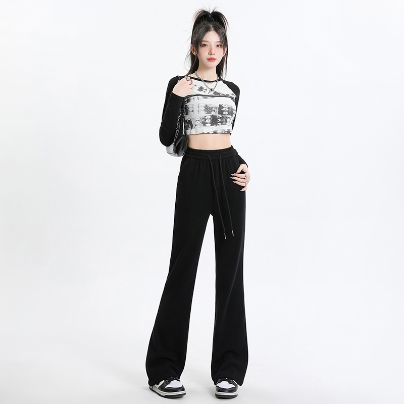 實拍~美式辣妹2024年春秋新款微喇叭衛褲女拖地運動休閒瑜伽褲ins