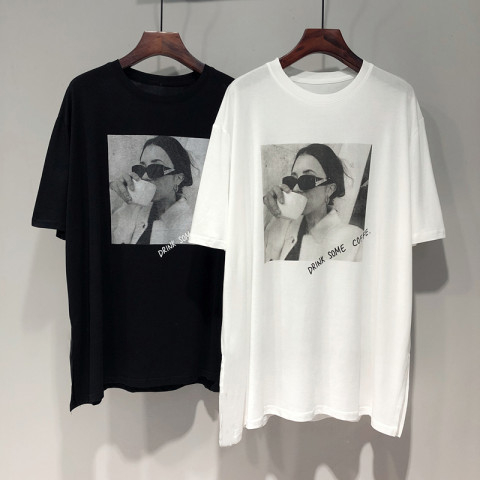 2024 new Korean style trendy student loose and slim Korean style mid-length versatile half-sleeved top