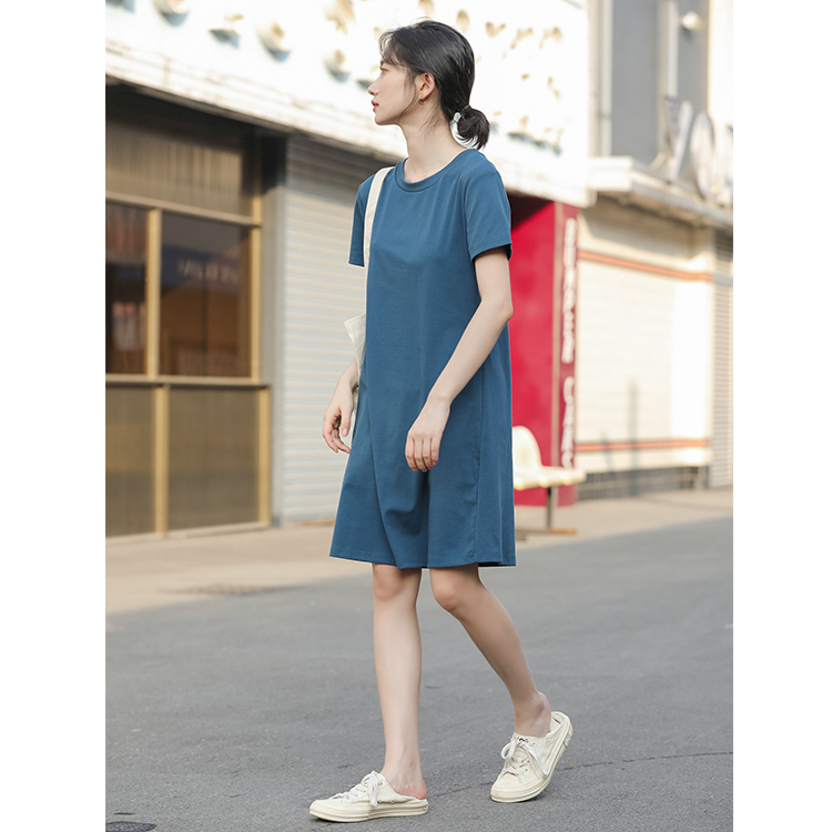 Real shot 2024 summer simple slimming A-line white short-sleeved dress mid-length OP skirt lazy skirt