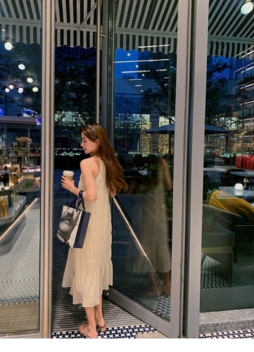 2024 Spring Gentle Suspender Dress Travel and Vacation Stunning Long Skirt Seaside Hainan Sanya Beach Skirt Fairy