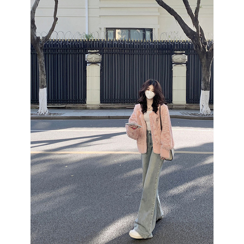 Breast fufu lazy style loose knitted cardigan sweater for women spring 2024 new design sweet jacket top