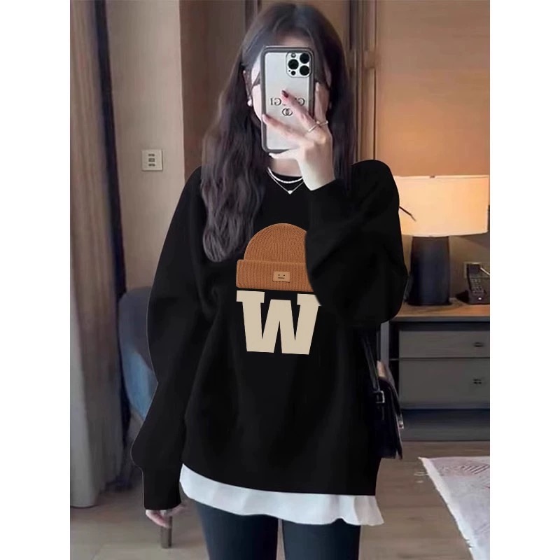 Brown Thin Round Neck Sweater Women's Loose Autumn and Winter New Fashion Style Velvet Long Sleeve Top Jacket