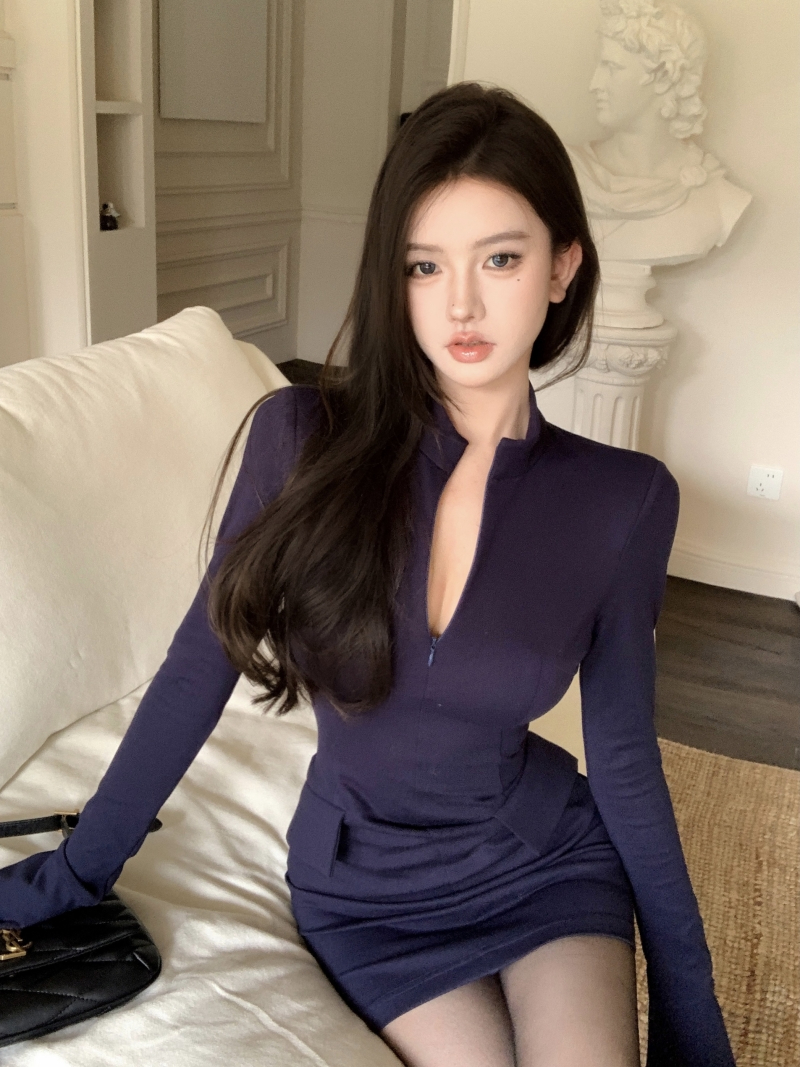 Spring and Autumn French Dresses for Hot Girls Pure Desire Sexy Bottoming Skirt Temperament Long Sleeve Waist Slim Fit Hip Skirt