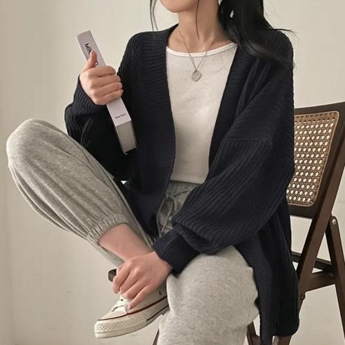Korean chic loose casual lazy versatile mid-length sweater cardigan women's warm jacket
