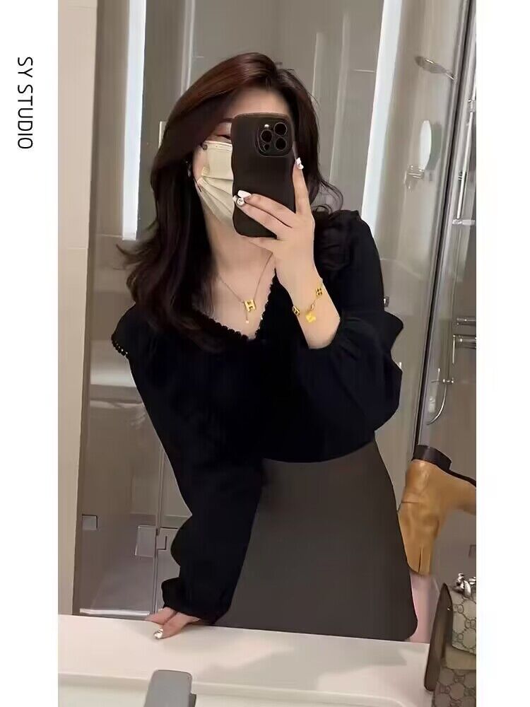 高級感春季搭配一整套小心機設計漂亮襯衫上衣PU皮裙半身裙兩件套