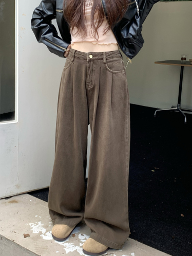 Actual shot of Maillard style loose wide-leg slimming and versatile jeans