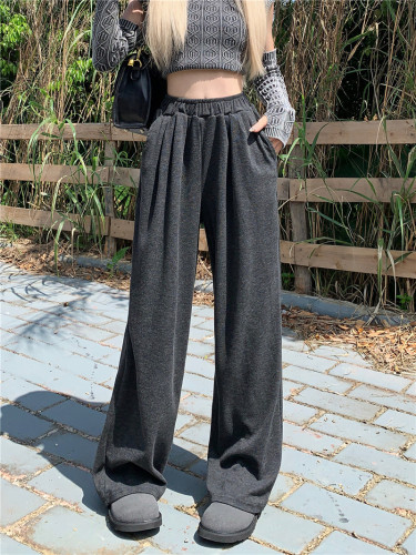 Actual shot~Spring style lazy elastic waist wide leg slimming sports pants casual pants drapey floor mopping pants