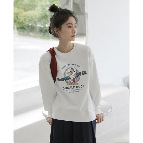 Real shots of spring layering!  Bottoming sweatshirt white printed slim sweatshirt for women Hong Kong style ins trendy sweatshirt top