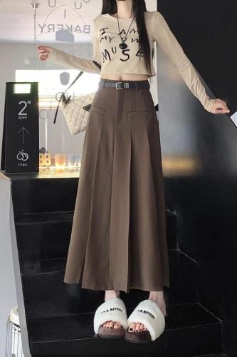 Real shot of designer A-line pleated skirt for women 2024 spring Maillard casual suit skirt and long skirt
