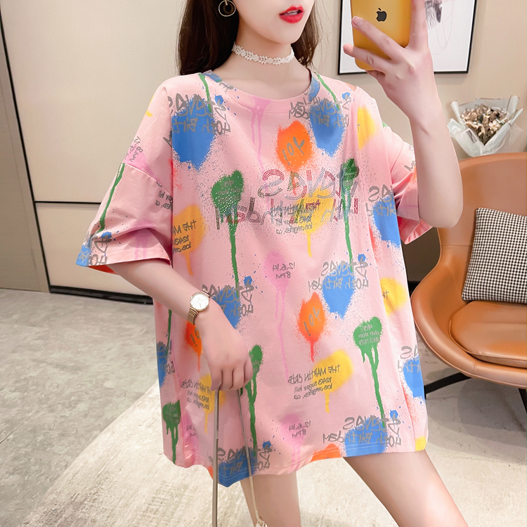 Actual shot of 2024 new summer style early spring Korean style mid-length loose large size careful machine-iron T-shirt for women