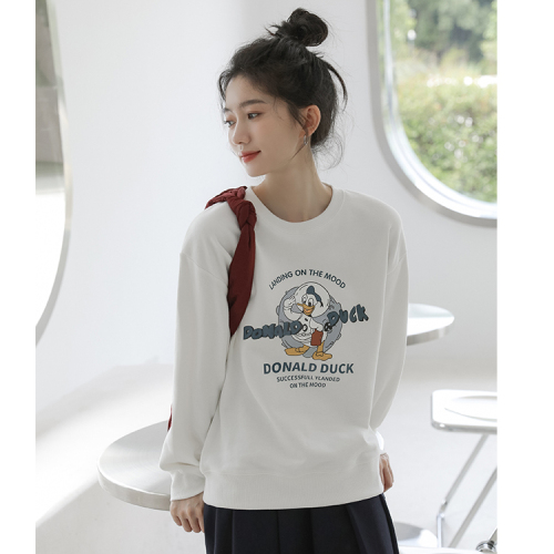 Real shots of spring layering!  Bottoming sweatshirt white printed slim sweatshirt for women Hong Kong style ins trendy sweatshirt top