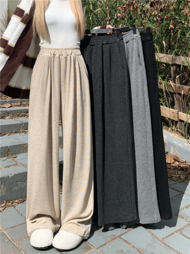 Actual shot~Spring style lazy elastic waist wide leg slimming sports pants casual pants drapey floor mopping pants