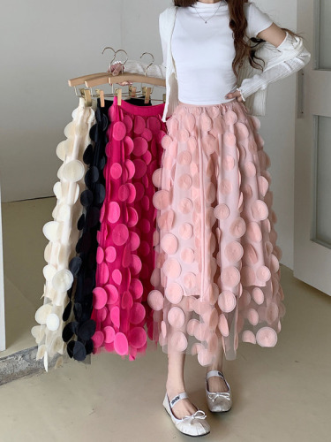 Real shot ~ 2024 new heavy industry three-dimensional design embroidery circle mesh skirt sweet big swing skirt