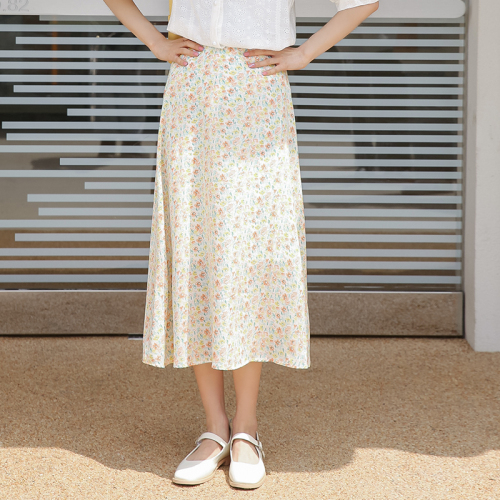 Real shot of 2024 summer ins new floral skirt, fairy skirt, high waist slimming a-line chiffon skirt
