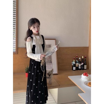 2024 spring no errors new product Jiangnan Beauty star embroidered velvet long suspender skirt