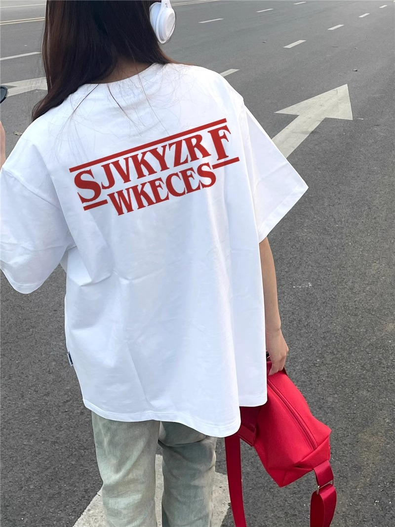 緊密220克美式復古字母短袖T恤女春夏季新款寬鬆上衣
