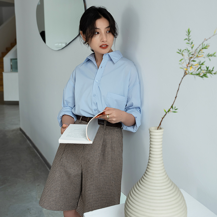 實拍2024春季新款設計感小眾長袖上衣復古港味百搭襯衣女