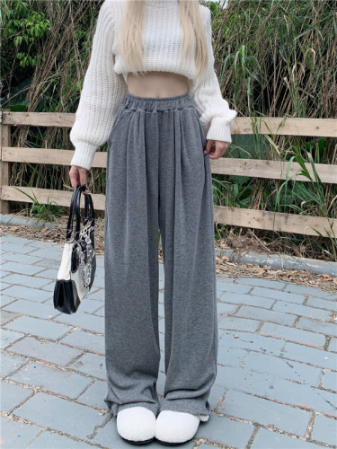 Actual shot~Spring style lazy elastic waist wide leg slimming sports pants casual pants drapey floor mopping pants