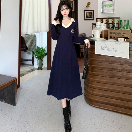 Spring and Autumn Plus Size College Style Waist Polo Dress Covering Belly and Slimming Skirt Temperament French Bottoming Long Skirt