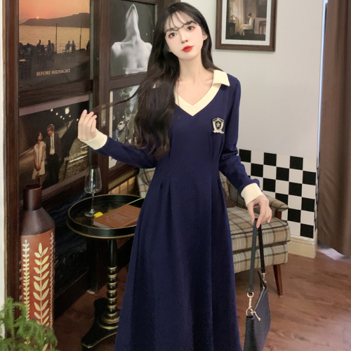 Spring and Autumn Plus Size College Style Waist Polo Dress Covering Belly and Slimming Skirt Temperament French Bottoming Long Skirt