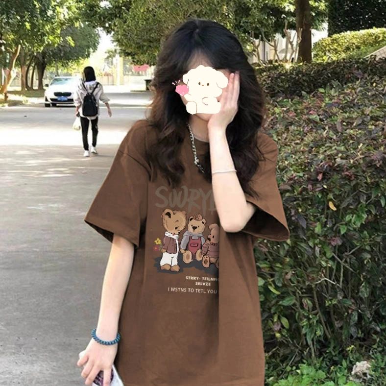 落肩寬鬆版型200克精梳純棉後包邊短袖T恤印花款